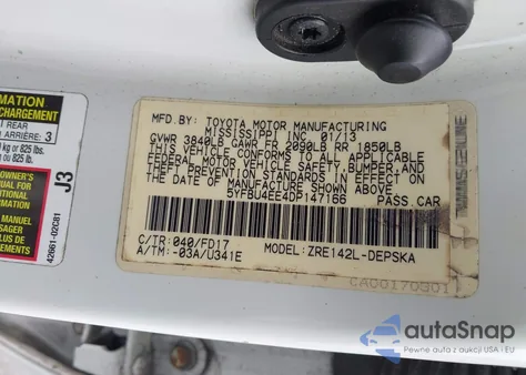 2013 Toyota Corolla S z USA, uszkodzony, nr VIN 5YFBU4EE4DP147166